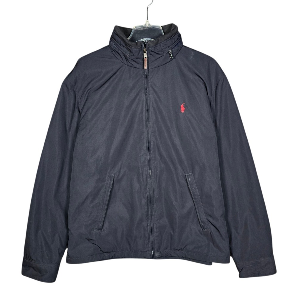 Polo Ralph Lauren Jacket Men's XL Fleece Lined Tuck Away Hooded‎ Navy Blue